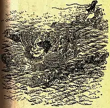 Pang De in der Schlacht von Fancheng, Illustration in einer Ausgabe der Geschichte der drei Reiche aus der Qin-Dynastie