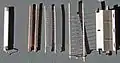 Zerlegte EL84 v.&nbsp;l.&nbsp;n.&nbsp;r.: Kathode, Steuergitter, Schirmgitter, Bremsgitter, Anode