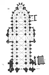 Kathedrale von Sens, ab 1135, mit 1490–1517 angefügtem Quer­haus, aber ohne Kapellen des 16. u. 18.&nbsp;Jh.