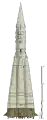 Schematische Darstellung der Sputnik-Rakete R-7 mit kegelförmigen Raketen