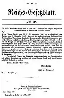 Erste Seite des Reichsgesetzblatts (RGBl. 1871, Nr.&nbsp;19, S.&nbsp;95)