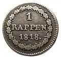 1 Rappen des Kantons Bern von 1818, Wertseite