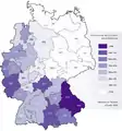 Thematische Karte des römisch-katholischen Bevölkerungsanteils in Bistümern Deutschlands