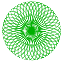 Abbildung 4: Rosette: 
  
    
      
        n
        =
        π
        ,
        &nbsp;
        0
        ≤
        φ
        ≤
        40
        π
      
    
    {\displaystyle n=\pi ,\ 0\leq \varphi \leq 40\pi }