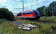 Triebzug der Baureihe 642 auf der Strecke von Rostock Seehafen