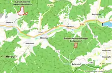 Lage der Aartal-Kaserne und des 5&nbsp;km entfernten Sondermunitionslagers