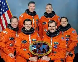 v. l. n. r. Vorne: Thomas Jones, Peter Wisoff, Steven Smith, Daniel Bursch;Hinten: Michael Baker, Terrence Wilcutt