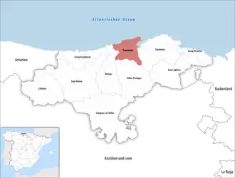 Die Lage der Comarca Santander in der autonomen&nbsp;Gemeinschaft&nbsp;Kantabrien