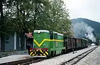 Zug mit rumänischer Diesellok L45H in Šargan Vitasi.