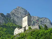 Schloss Sargans, Ansicht von Osten, im Hintergrund der Gonzen