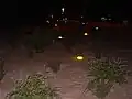 Die „Schildkröten“-Leuchten auf dem Kiesfeld bei Dunkelheit