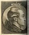Johann Wolfgang Goethe im grauen Kaputkragen und Haarschleife, Kupfervignette