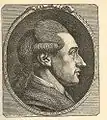 Johann Wolfgang Goethe im grauen Kaputkragen und Haarband, Kupfervignette