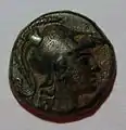 Bronzemünze aus Side, 1. Jahrhundert v. Chr., Athenakopf