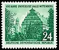 Sondermarke der Deutschen Post der DDR 1952 aus Anlass 450&nbsp;Jahre Universität Halle-Wittenberg mit Augusteum in Wittenberg (altes Universitätsgebäude)