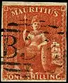 Rotbraune 1 Shilling-Marke, ausgegeben 1859