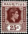 25c-Marke aus der Dauerserie von 1938 mit dem Porträt von Georg VI.