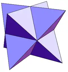 J Das konkave Sterntetraeder mit 14 Ecken, 36 Kanten und 24 Flächen erfüllt wiederum mit
χ
E
=
E
−
K
+
F
=
2
{\displaystyle \chi _{E}=E-K+F=2}
den Eulerschen Polyedersatz.