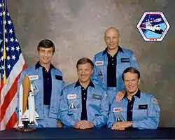 v. l. n. r. Donald Peterson, Paul Weitz, Story Musgrave, Karol Bobko