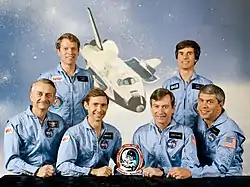 v.&nbsp;l.&nbsp;n.&nbsp;r. Owen Garriott, Byron Lichtenberg, Brewster Shaw, John Young, Ulf Merbold, Robert Parker
