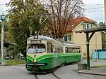 Triebwagen 267 als Sonderfahrt im Namen des Tramway Museum Graz in Mariatrost.