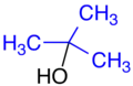 tert-Butanol, tert-Butylgruppe blau markiert.