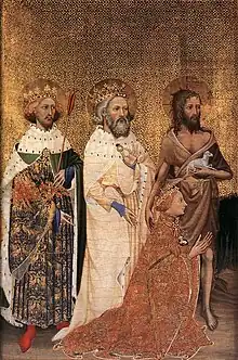 Linke Seite: Richard&nbsp;II. im Kreis von drei Heiligen