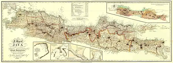 A Map of Java von Raffles und Horsfield. Blattgröße ca. 41 × 114&nbsp;cm, Maßstab ca. 1:966.000.