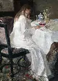 Jan Toorop (1886): Dame in Weiß (seine Frau Annie Hall), Privatbesitz.