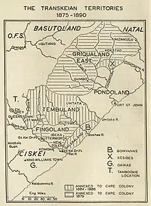 Karte der Transkeian Territories im späten 19.&nbsp;Jahrhundert