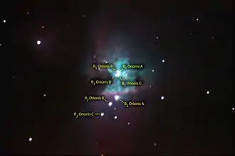 Identifizierung der Theta 1 und Theta 2 Orionis Sterne.