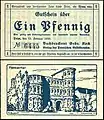 1&nbsp;Pfennig Notgeldschein (1920), VS: ein Zitat aus der Trebeta-Sage, RS: Porta Nigra