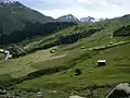 Bergheuet ob Dieni mit Blick auf den Tujetscher Hausberg Piz Badus 2928&nbsp;m (Gipfel rechts)