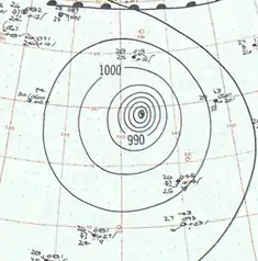 Wetterkarte zum Zeitpunkt der stärksten Aktivität am 23. September 1959