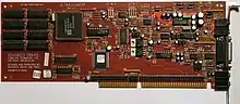 1991: Gravis Ultrasound (in typisch roter Farbe) mit dem GF1-Chip für Hardware-Mixing (ISA-Bus)