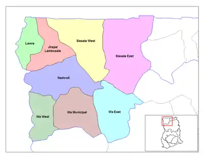 Lage des Distrikts Nadowli District innerhalb der Upper West Region vor 2012
