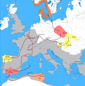 Mutmaßliche Wanderungen der Vandalen bis ca. 435.
