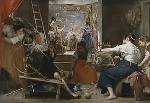 Diego Rodríguez de Silva y Velázquez:Las Hilanderas, Ölgemälde um 1657, Museo del Prado