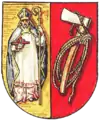 Der heilige Nikolaus mit den Zeichen der Flößer und Schiffer im Wappen des ehemaligen Dorfes Reinhausen