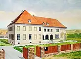 Aquarell des neuen Gebäudes der Weinbauschule Krems in der Wienerstraße 101–1950.