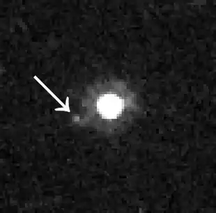 Quaoar und Weywot (links von Quaoar), Aufnahme des Weltraumteleskops Hubble