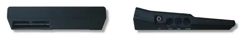 Die Schnittstellen des ZX81: Erweiterungsport, Anschluss für Fernseher (TV), Kassettenrekorder (EAR, MIC) und Netzteil (9&nbsp;V DC)