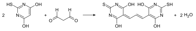 Die Reaktion zwischen Malondialdehyd und Thiobarbitursäure.