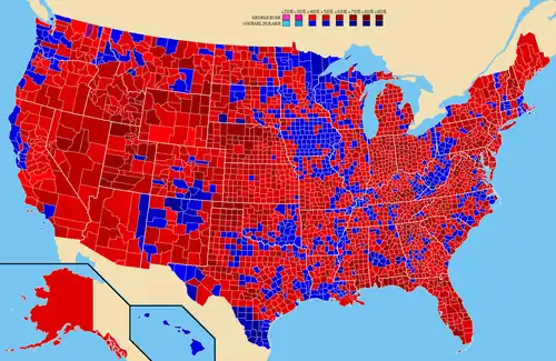 Election results by county.&nbsp;&nbsp;George H.W. Bush &nbsp;&nbsp;Michael Dukakis