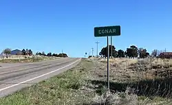 Entering Egnar along SH 141 from the south, April 2020