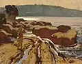 Fred Leist (1940s) Falling tide, oil on canvas on paperboard, 36.0 x 45.6&nbsp;cm. AGNSW