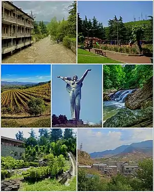 From top left:Aghstev River&nbsp;• Ijevan central parkIjevan Vineyards&nbsp;• Mother ArmeniaIjevan Wildlife Sanctuary&nbsp;• Ijevan DendroparkIjevan skyline and Gugark mountains