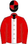 Red, white stripe, black and red quartered cap