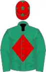 Emerald green, red diamond, red cap, emerald green stars