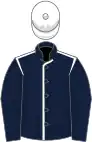 Dark blue, white seams, dark blue sleeves, white cap
